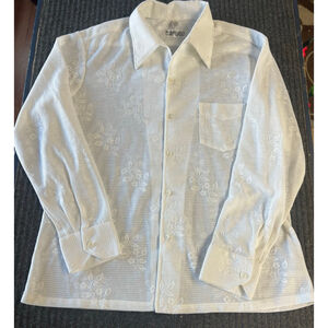 Vintage Spire White Floral Casual Button Down Mens Shirt Size XL Sheer EUC Y2K